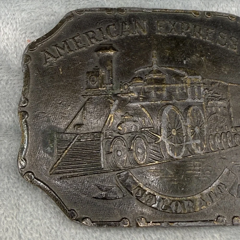 Vintage‎ Lewis Buckles Belt Buckle Gold American Express Train Brass One Size